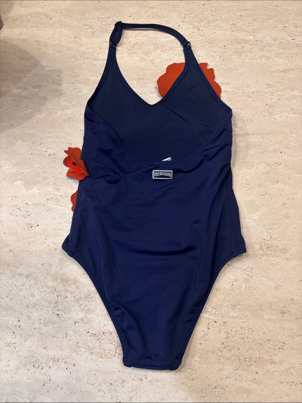 Vilebrequin Navy One-Piece Swimsuit with Red Floral Appliqués - Kids - Picture 2 of 2